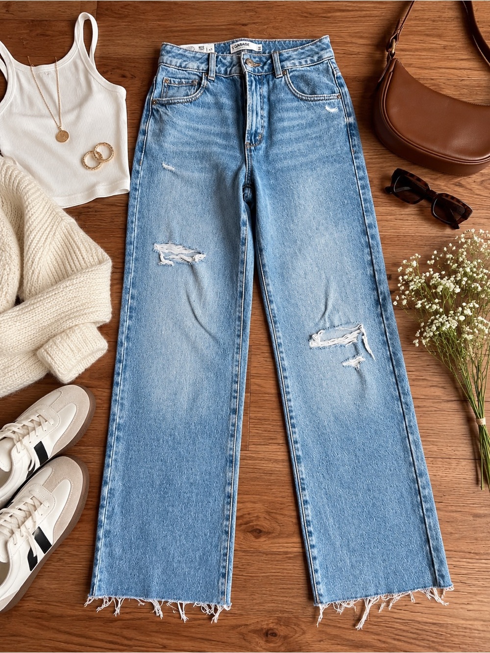Garage Light Blue High-Rise Wide Leg Distressed Jeans